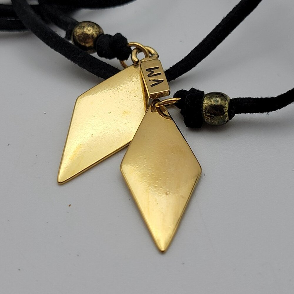 Vanessa Mooney Bolo Tassel Lariat Necklace Black Soft Leather Gold Plated New - Picture 2 of 6